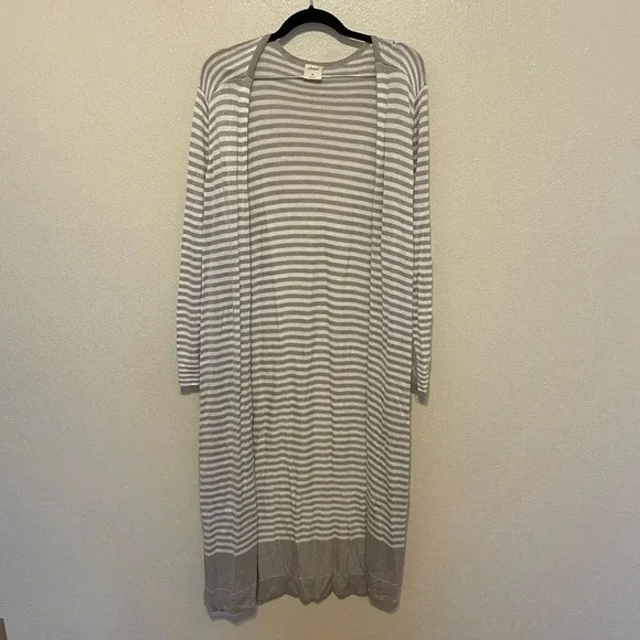 Soma Womens Striped Long Cardigan Size M Open Front Duster Gray Minimalist - Picture 1 of 6